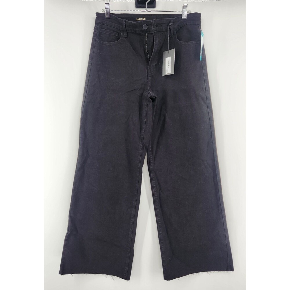 Indigo Six Women's Size 8 Black Scissor Cut Longer Length Slim Wide Jeans NWT